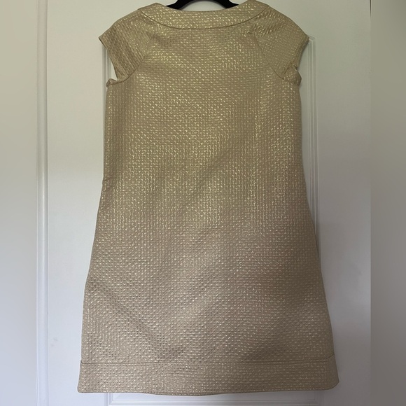 Diane Von Furstenberg Gold Jacquard Inverted Pleat Detail Ayuka Dress - Size 4 - Picture 4 of 7